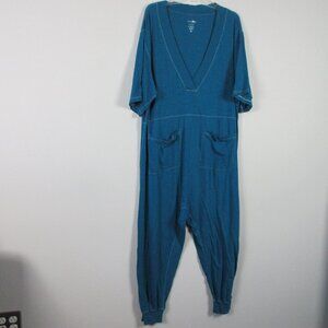 Natural Life Charlie Jumpsuit Women M Blue 100% Cotton V-Neck Boho Lounge 340
